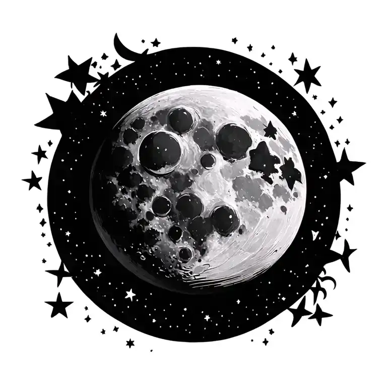 Moon And Stars At Night Sky