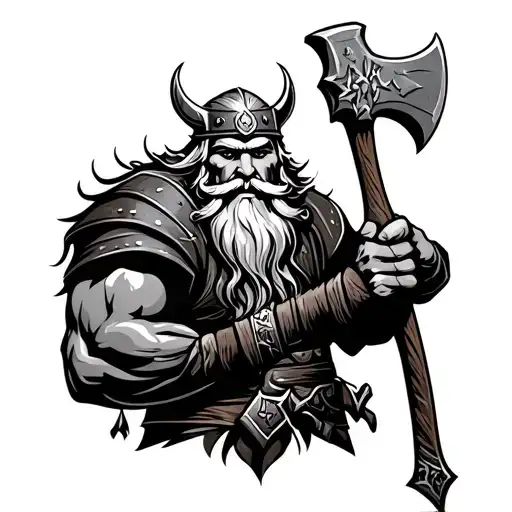 Bearded Viking Warrior Wielding Axe