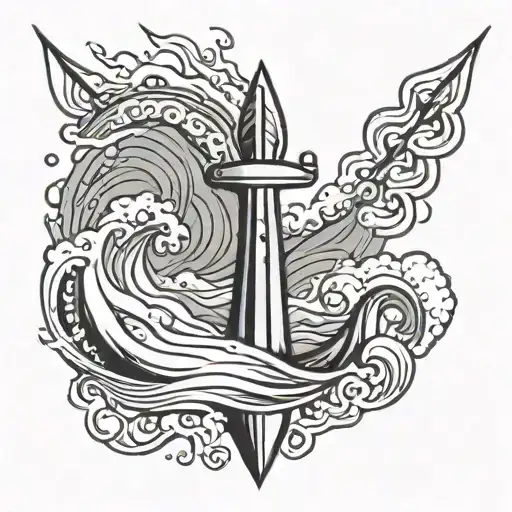Trident Surrounded By Waves Crashing