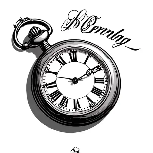 Pocket Watch With Roman Numeral Script Above It In Fine Lines
