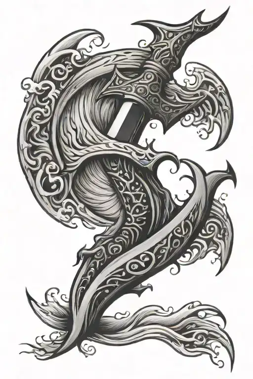 Trident Surrounded By Waves