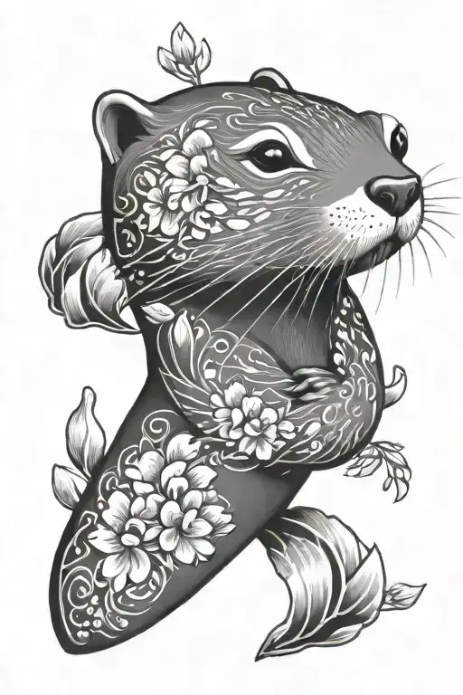Otter With Sakura Petal Holding A Shell Pattern