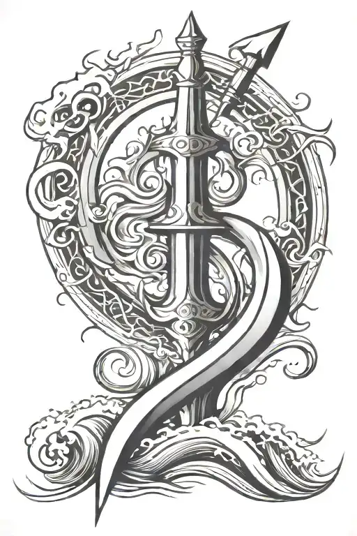 Trident Surrounded By Waves
