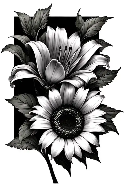 A Lilly And A Sunflower Interwind