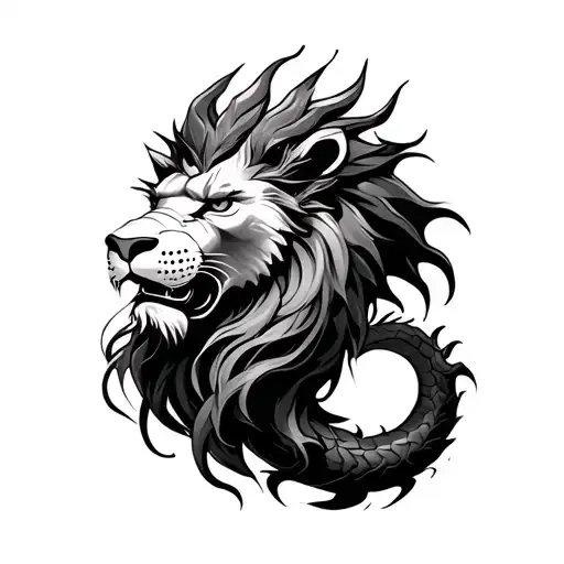 Lion And Dragon Black And White