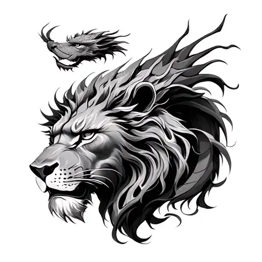 Lion And Dragon Black And White