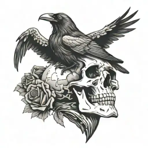 Raven Perched On A Skull
