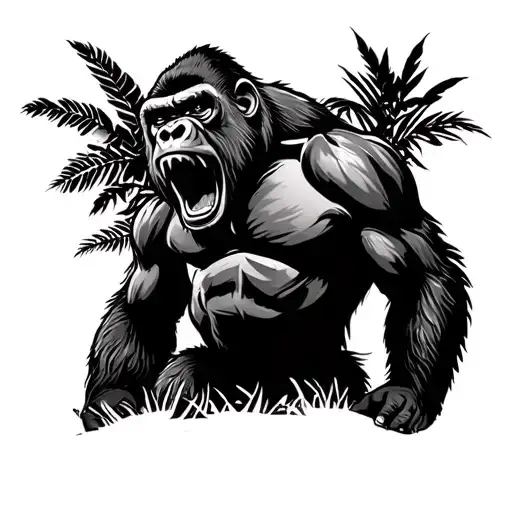 Gorilla Roaring In The Jungle