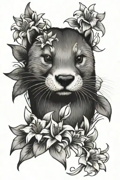 Otter Head Surrounded By Lillies Thigh