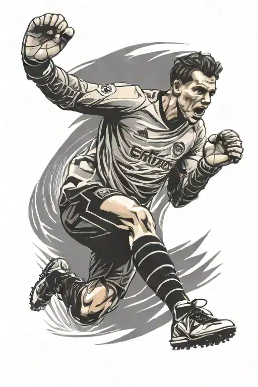 A Detailed Portrait Of A Famous Goalkeeper In A Stylized Black-grey Style