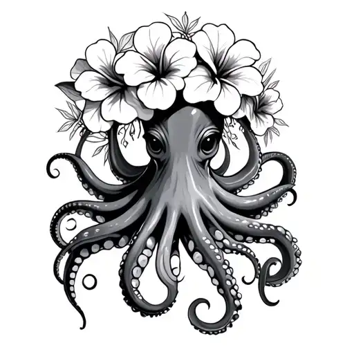 Octopus With Three Hibiscus Flower Crown