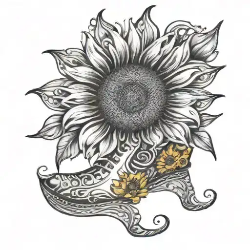 Sunflower Design On A Wooden Shoe Outline