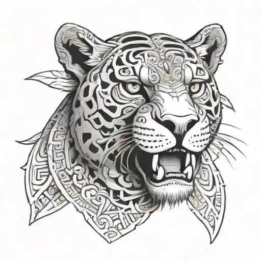 Mayan Jaguar Front Face Drawn