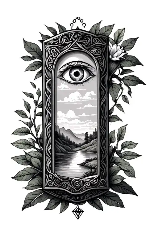 Mezuzah Surrounded By A Natural Landscape With An All Seeing Eye