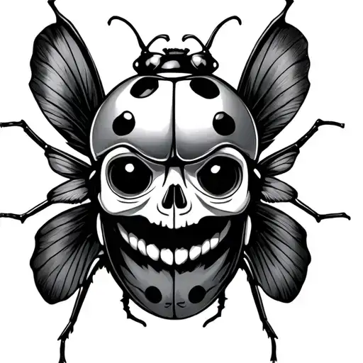 Ladybug With Wing Open And Skull Body