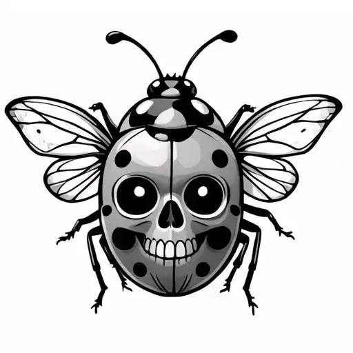 Cute Ladybug With Wings Slightly Open And Skull