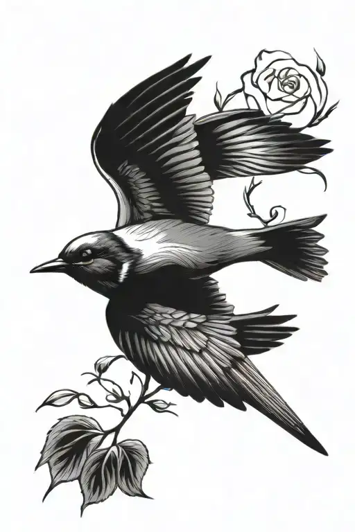 Rose Tree Heart Swallow Bird