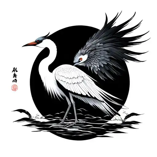 Crane In Japanese Style With Background