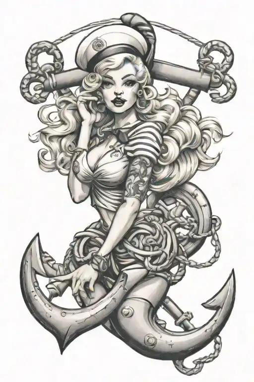 Pin Up Blonde Sailor With Anchor Incorporated