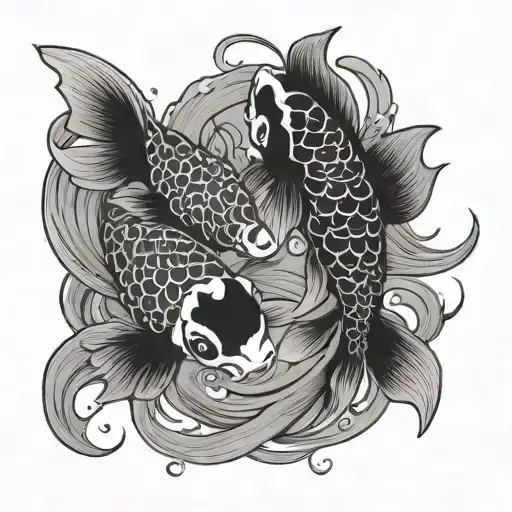 Two Koi Fish Swimming Together Similar To Shubunkin Goldfish