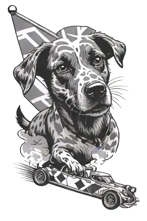 Dog Driving A Rally Car With A Scotland Flag