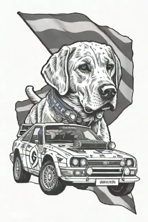 A Ford Rally Car With A Labrador Driving It With A Scotland Flag
