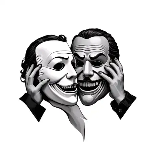 Tragedy Mask Removing Comedy Mask Holding