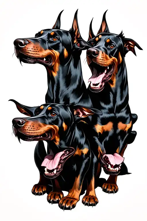 3 Headed Doberman Cerberus With Dark Gothic Vicious Style Tattoo Design