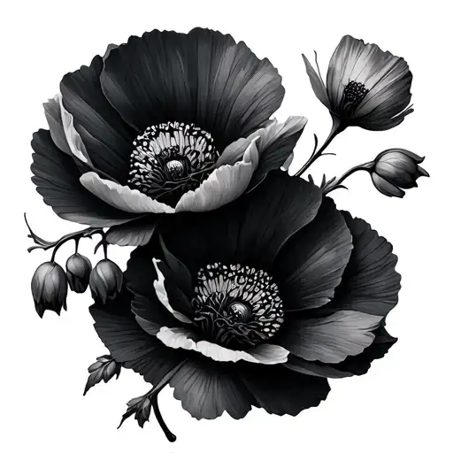 Small Minimalist Hawthorne Flowers With Poppy Flowers Wrapped