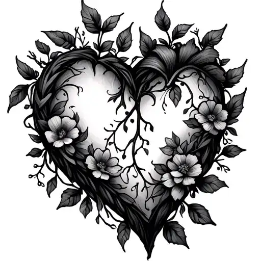 Simple Heart Outline Made Of Vines And Flowers