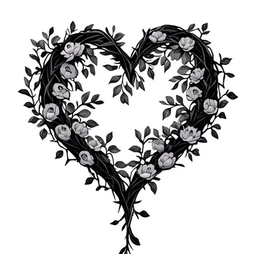 Minimalist Heart Outline Made Of Vines And Flowers