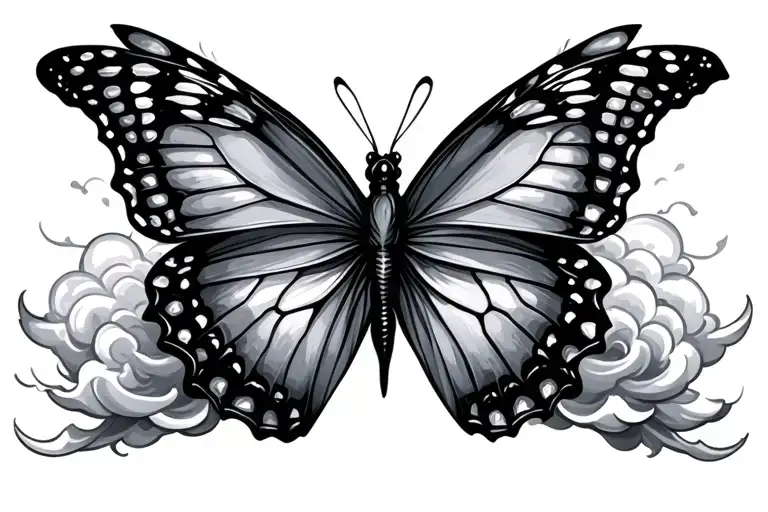 Butterfly Tatoo With Clouds Surrounding