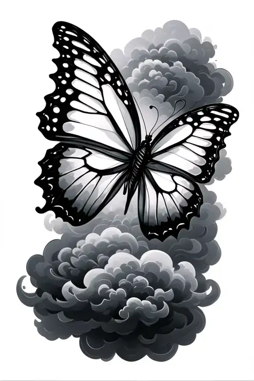 Butterfly Tatoo With Clouds Surrounding