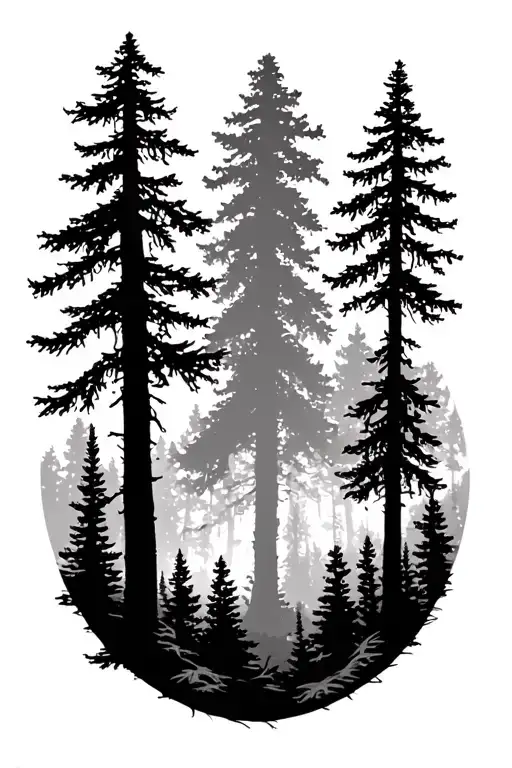 Pacific Northwest Tree Species Silhouette In A Mixed Forest