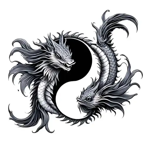 Fish Dragon Yin Yang Half Sleeve