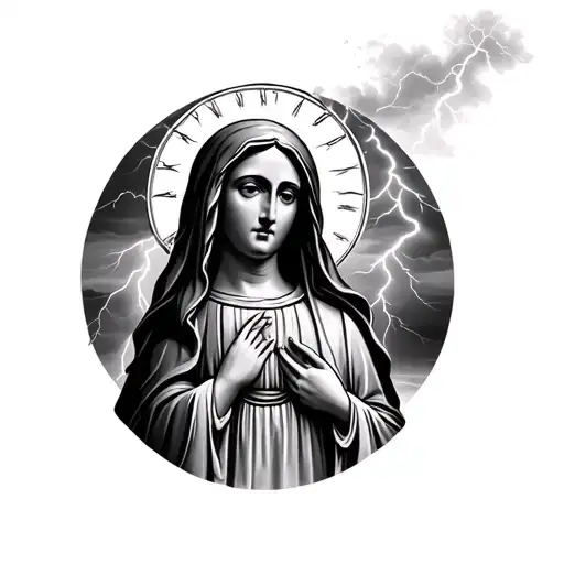 Mother Mary With A Thunderstorm Behind Her