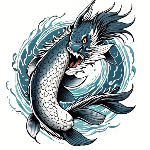 Koi Fish Swimming Upstream With Dragon Face