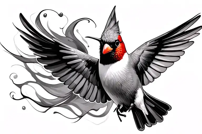 Hummingbird Flying With Cardinal In Wind Blowing