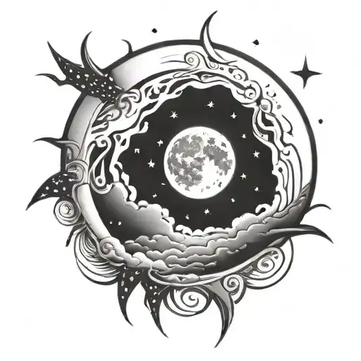 Bright Full Moon Shining With Star Filled Sky