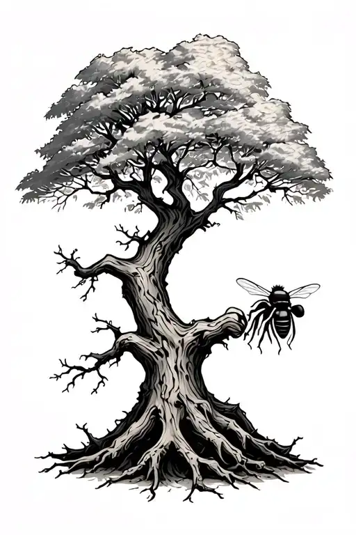 Honey Bee And Dead Tree Growing