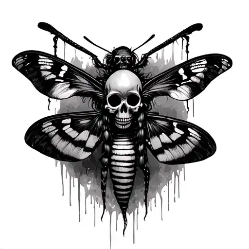 Deaths Head Moth With Gothic Girl Skull In Middle