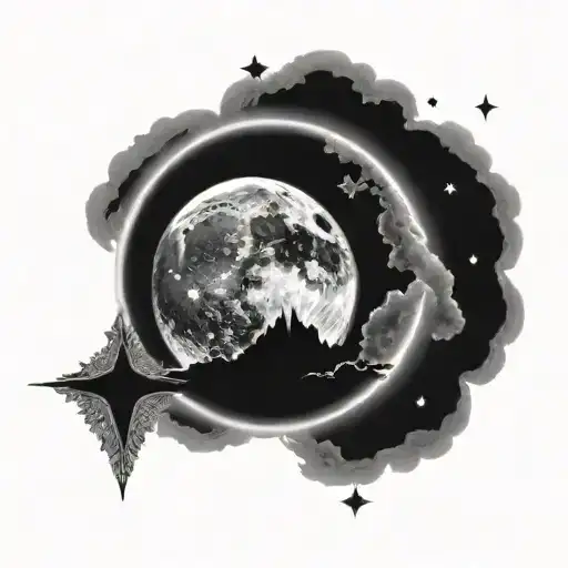 Bright Full Moon With Star Filled Dark Sky