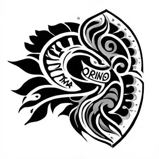 Creat Maori Right Side Chest Tattoo Design With Word Agina In It