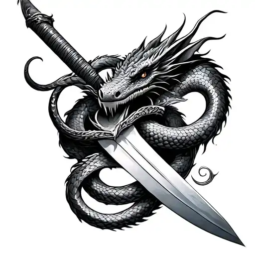 Dragon Snake Wrapped On Sword