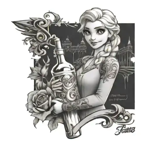 Elsa From Frozen Holding A Big Bottle Of Fanta Bottle
