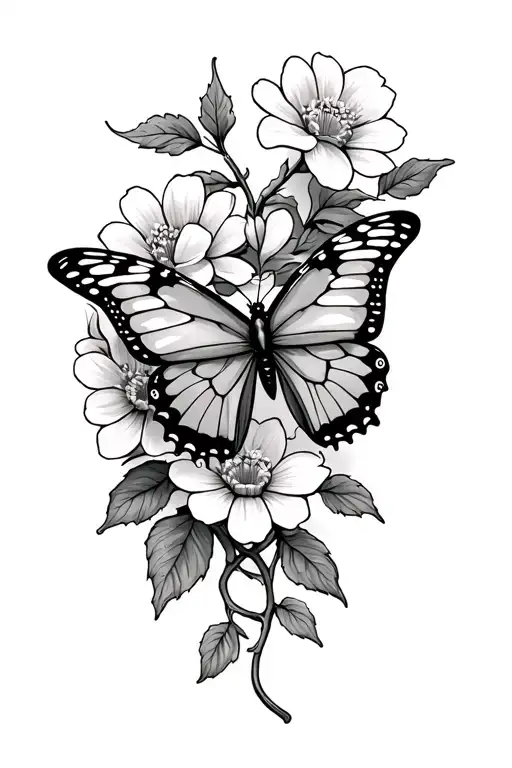 Butterfly And Flowers On A Vine Wrapped