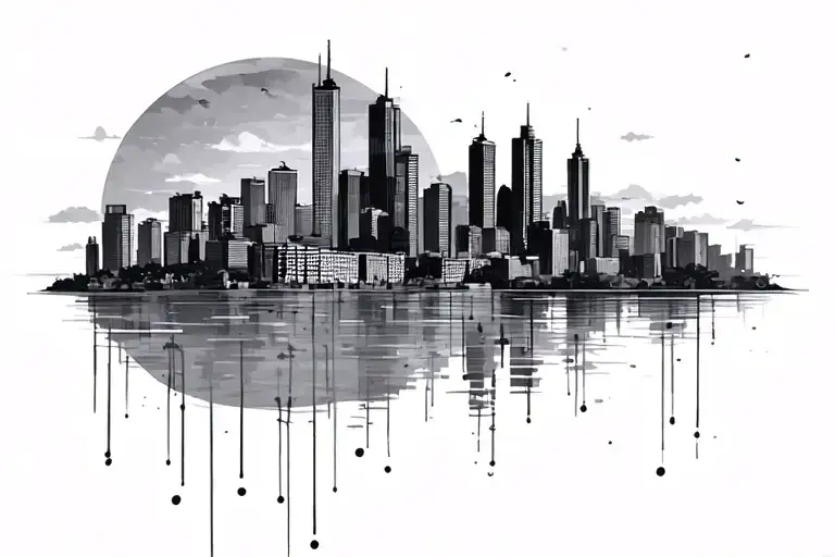 A Cityscape With A Sunset Background