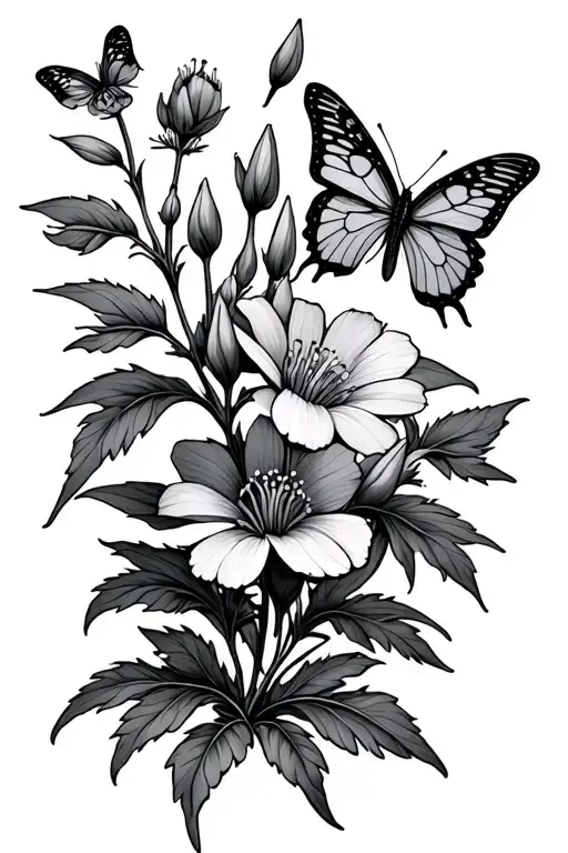 Larkspur Flower And Butterflies