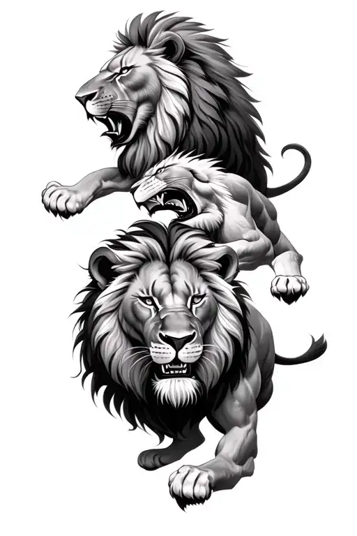 3 Male Lions Fighting