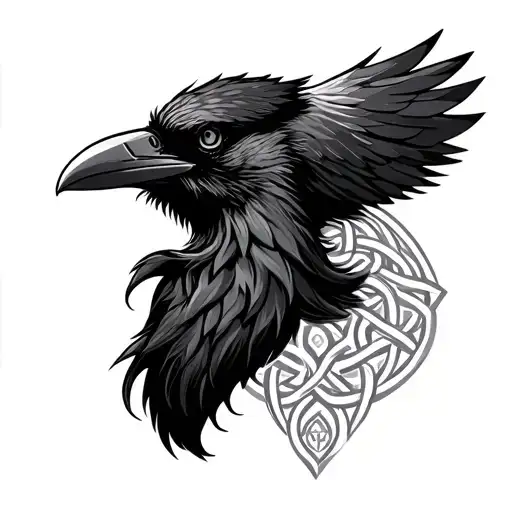 Celtic Warrior Head With A Raven As A Beard With Celtic Knot Work Background